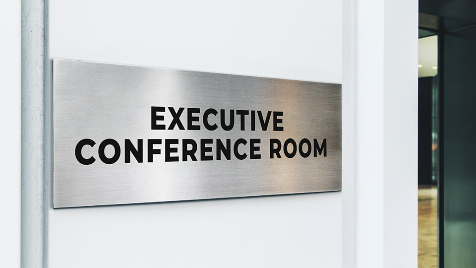 Rectangle brushed aluminum sign for a conference room