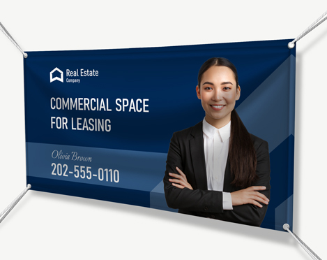 Business banner for real estate company reading commercial space for leasing