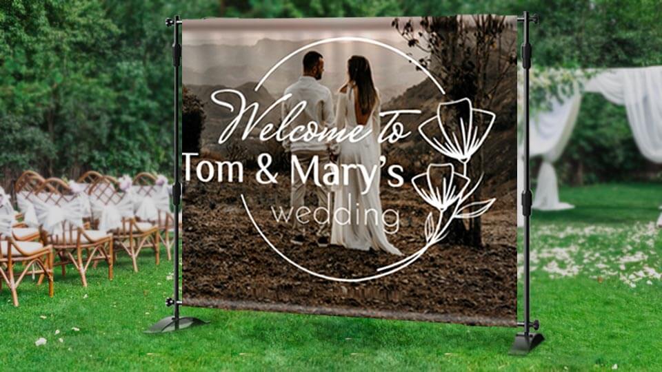 decorative step and repeat banner for wedding ceremonies
