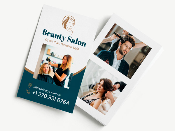Beauty salon hairstylist business cards with portraits of clients