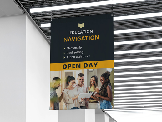 navigational business banner for an open day event at an educational institution