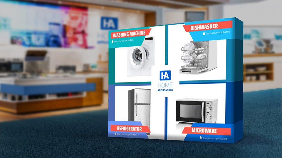 Promotional pop up banner with LED lights displaying a logo and products