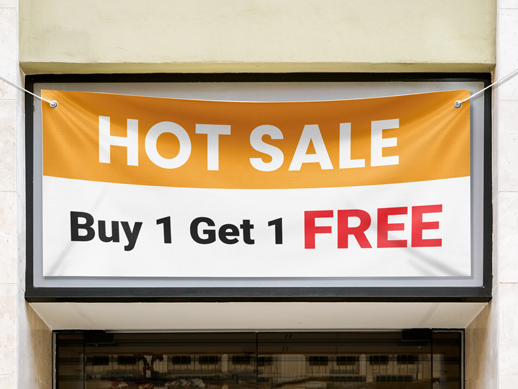 buy one get one free promotional business banner for special retial store offers