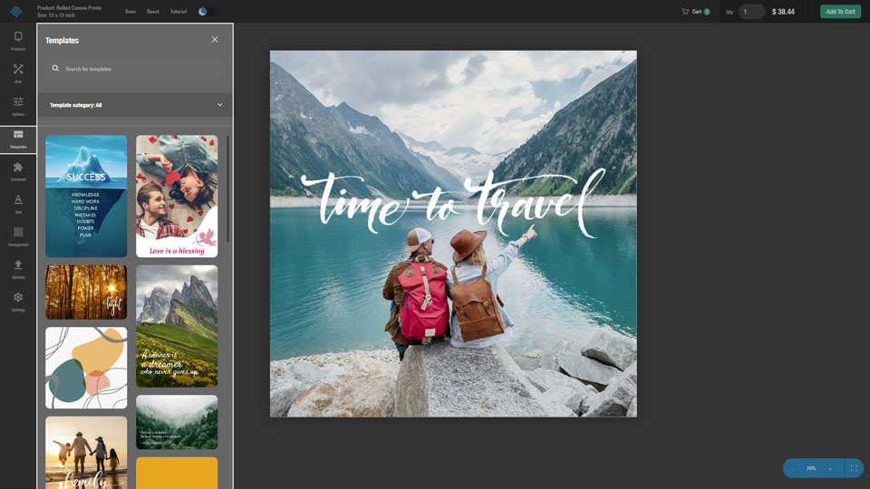 Design process for large canvas prints with modifiable templates