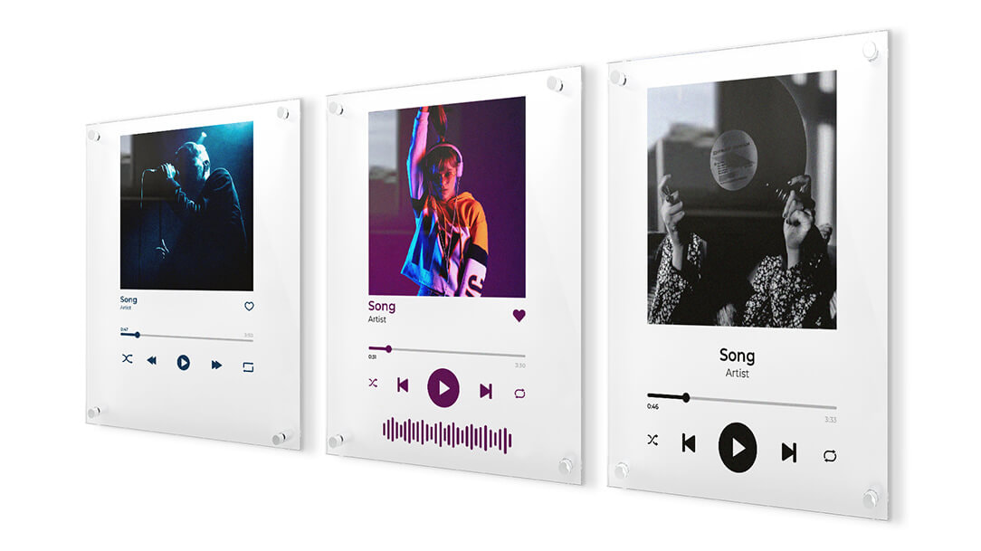 Music themed acrylic photo prints mounted with standoffs