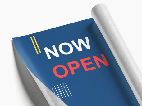 Custom Now Open vinyl banner printing