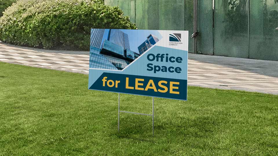 office space for lease signs Office Space For Lease sign with the company's logo