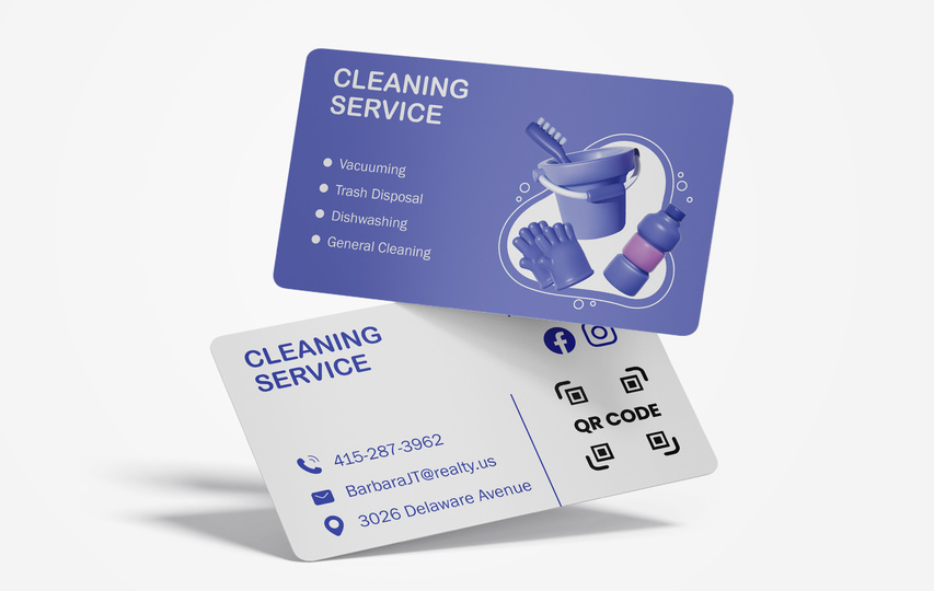 Purple Itemized Cleaning Business Cards