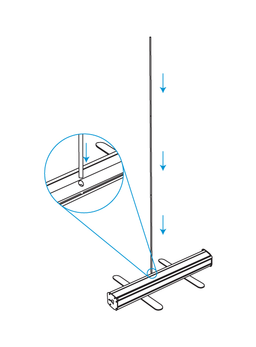 Step two of retractable banners' installation with stabilizing feet illustration