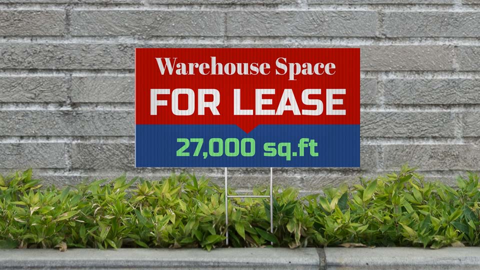 warehouse for lease signs Warehouse For Lease sign in red and blue