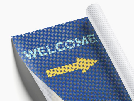 Custom mesh banner printing with a Welcome note