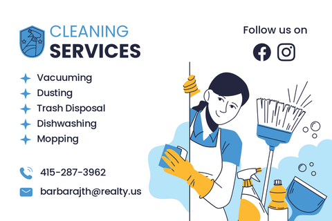 Blue and White Cleaning Services Business Card Template