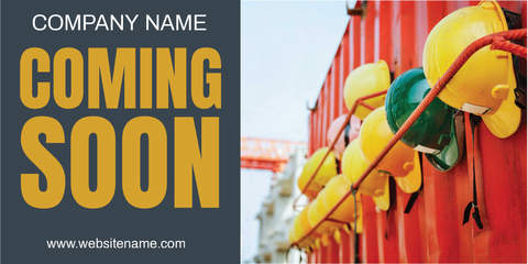 Coming Soon with Construction Hats Sign Template