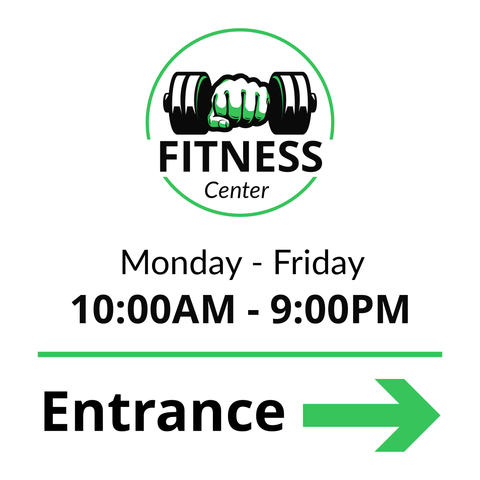 Fitness Center Logo With Open Hours Entrance Sign Template