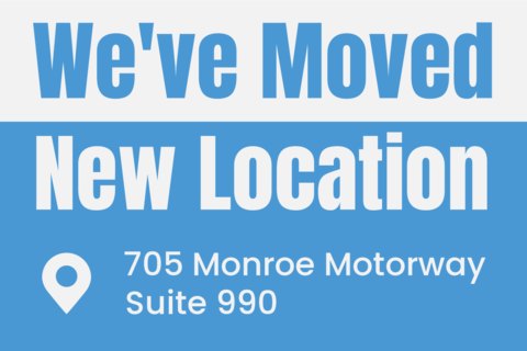 White and Blue Moving to New Location Business Sign Template